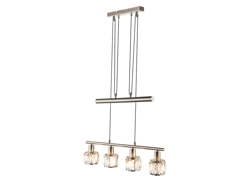 Balkenpendelleuchte KRIS höhenverstellbar mit Glaskristallen Silber, Breite 60cm