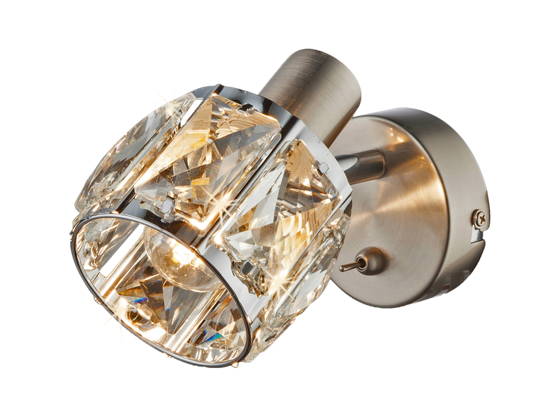 LED Wandstrahler mit Schalter & Glaskristallen Silber matt, Breite 9cm