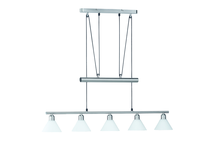 Pendelleuchte STAMINA mit Glas 5-flammig höhenverstellbar 80-180cm, B:102cm