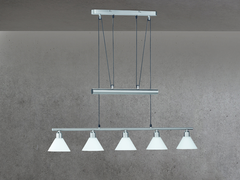 Pendelleuchte STAMINA mit Glas 5-flammig höhenverstellbar 80-180cm, B:102cm