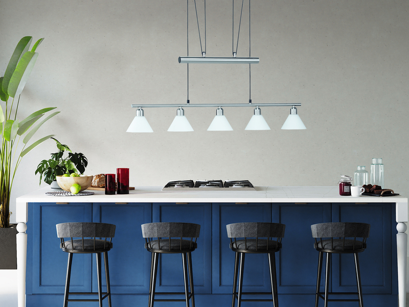 Pendelleuchte STAMINA mit Glas 5-flammig höhenverstellbar 80-180cm, B:102cm