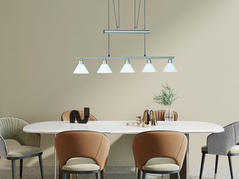 Pendelleuchte STAMINA mit Glas 5-flammig höhenverstellbar 90-180cm, B:102cm