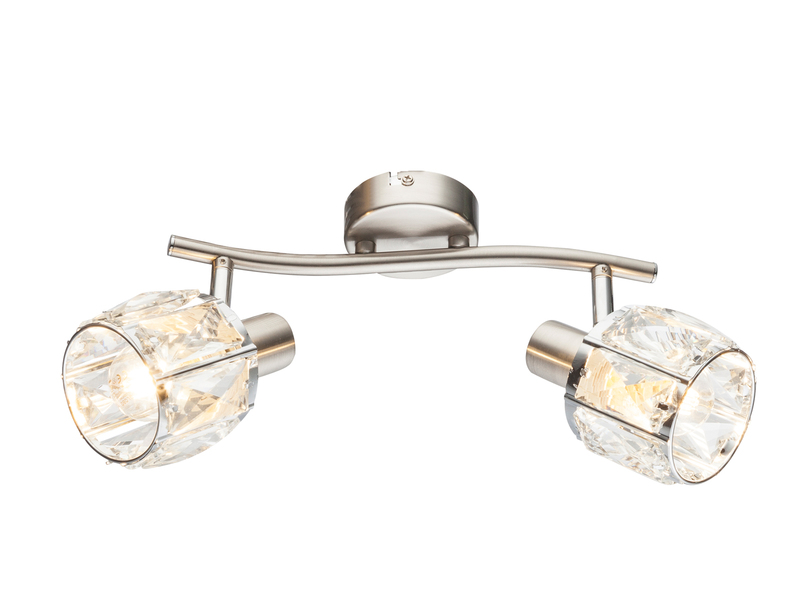 LED Deckenstrahler 2-flammig mit Glaskristallen Silber matt, Breite 28cm