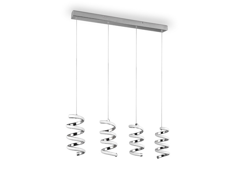 LED Pendelleuchte LAOLA 4-flammig in 3 Stufen dimmbar Silber Chrom, Breite 85cm