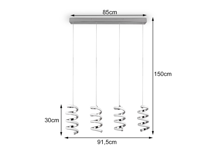 LED Pendelleuchte LAOLA 4-flammig in 3 Stufen dimmbar Silber Chrom, Breite 85cm