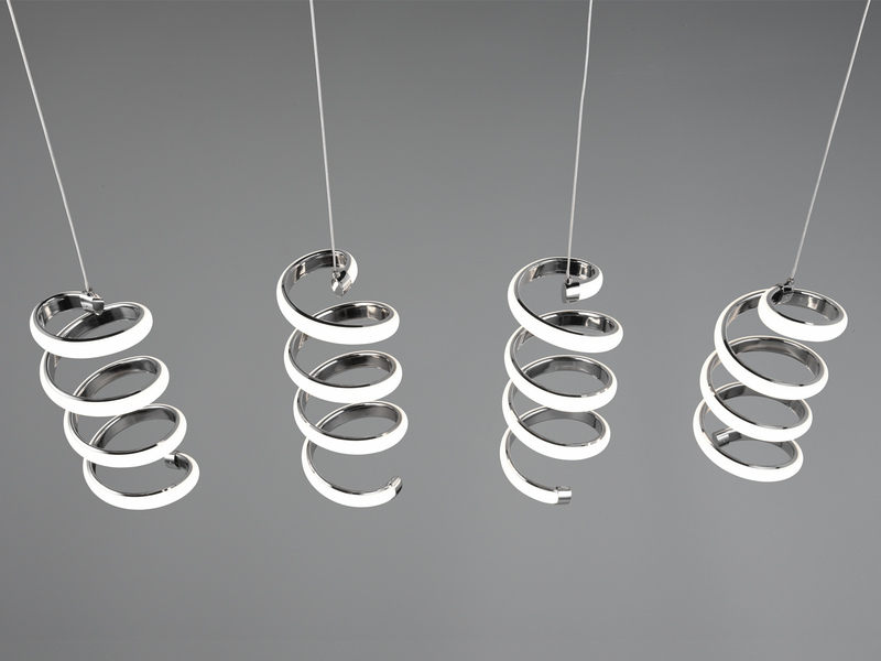 LED Pendelleuchte LAOLA 4-flammig in 3 Stufen dimmbar Silber Chrom, Breite 85cm