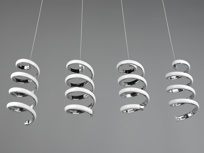 LED Pendelleuchte LAOLA 4-flammig in 3 Stufen dimmbar Silber Chrom, Breite 85cm