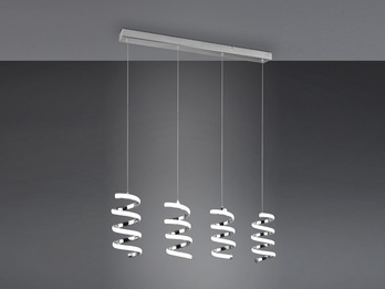 LED Pendelleuchte LAOLA 4-flammig in 3 Stufen dimmbar Silber Chrom, Breite 85cm