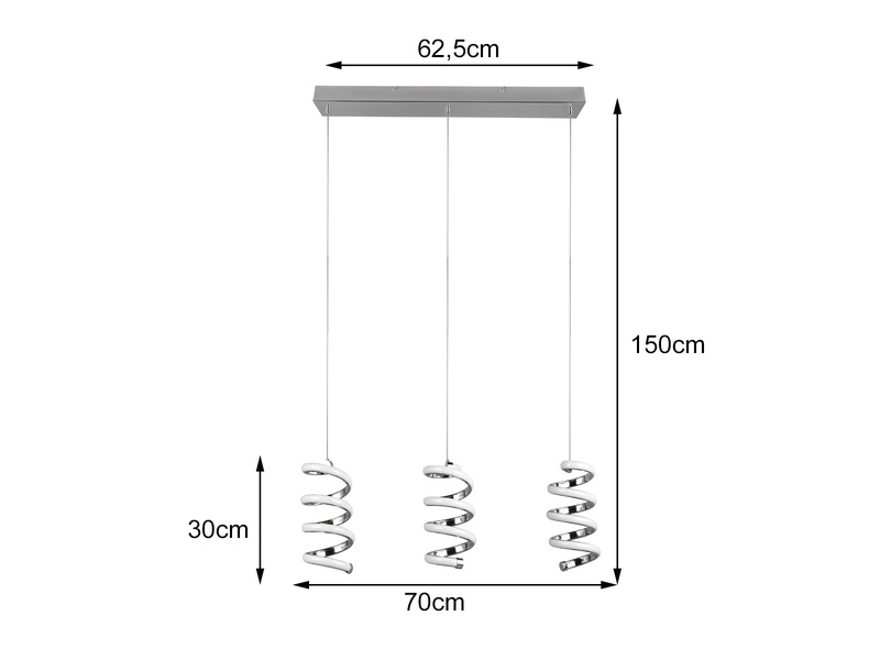 LED Pendelleuchte LAOLA in 3 Stufen dimmbar, Chrom - 62cm breit