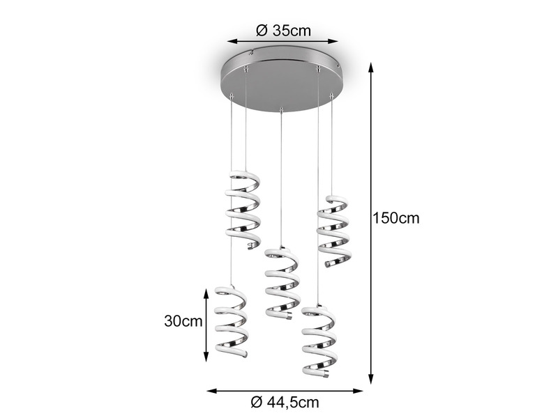 Cluster LED Pendelleuchte LAOLA in 3 Stufen dimmbar Silber Chrom, Ø 45cm