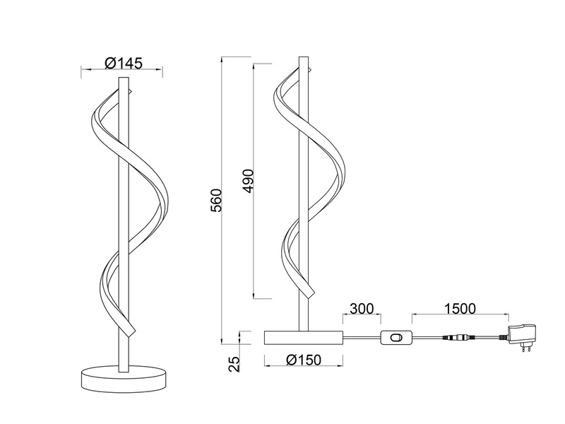 Große LED Tischleuchte ISABEL Spirale in Chrom - Höhe 56cm