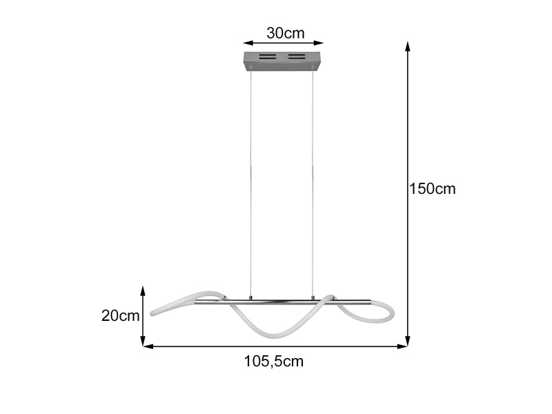 Pendelleuchte ARGOS in Chrom LED Schlauch Weiß, 3 Stufen Dimmer - 105cm breit