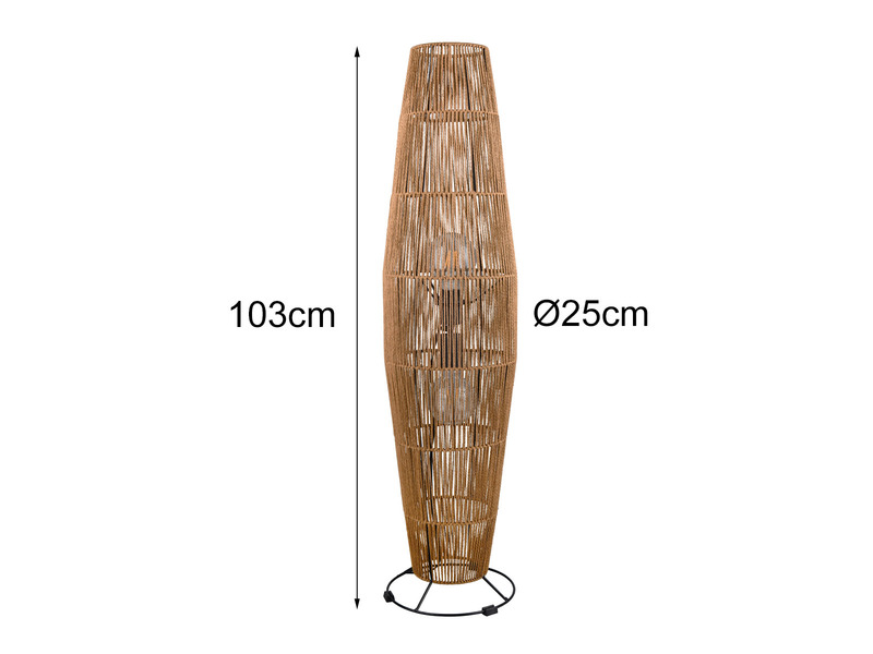 Kleine Stehleuchte MIKI mit Papier Lampenschirm im Boho Stil, Höhe 103cm