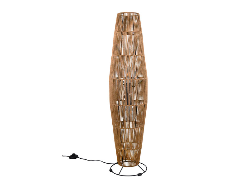 Kleine LED Stehleuchte mit Papier Lampenschirm im Boho Stil, Höhe 103cm
