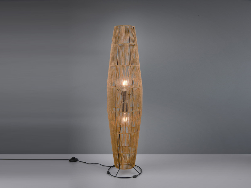 Kleine LED Stehleuchte mit Papier Lampenschirm im Boho Stil, Höhe 103cm
