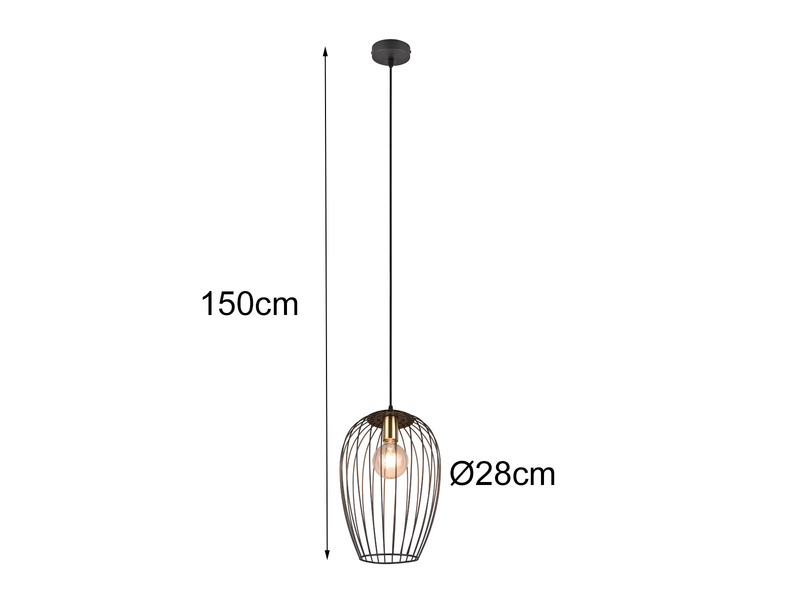 Pendelleuchte GRID mit Gitter Lampenschirm in Schwarz, Ø28cm