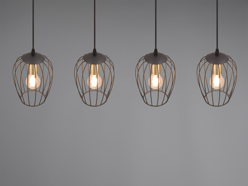 Balkenpendelleuchte GRID mit Gitter Lampenschirmen in Schwarz, Breite 90cm