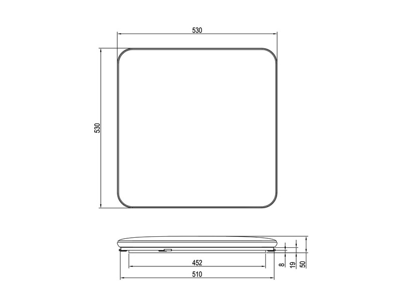 Flache LED Deckenleuchte BLANCA dimmbar, Warmweiß - Quadrat 53cm