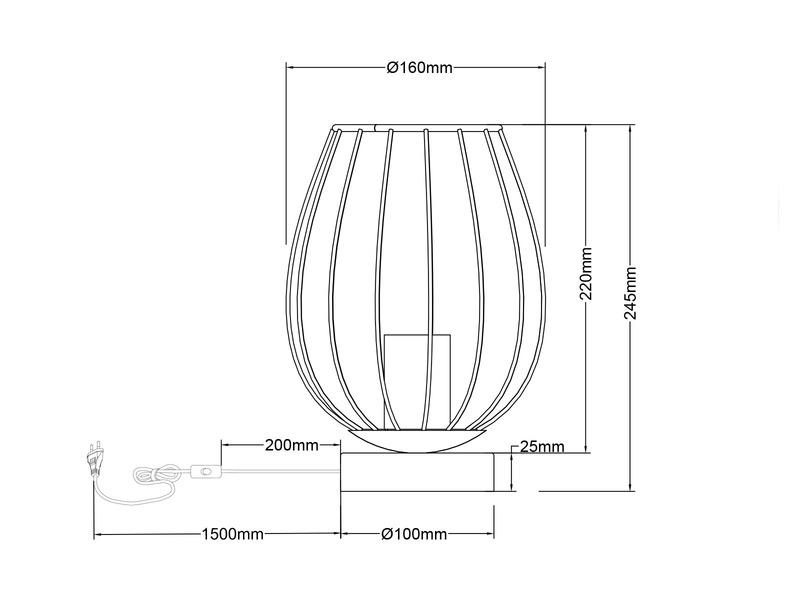 Kleine Tischleuchte GRID mit Gitter Lampenschirm in Schwarz, Höhe 24,5cm