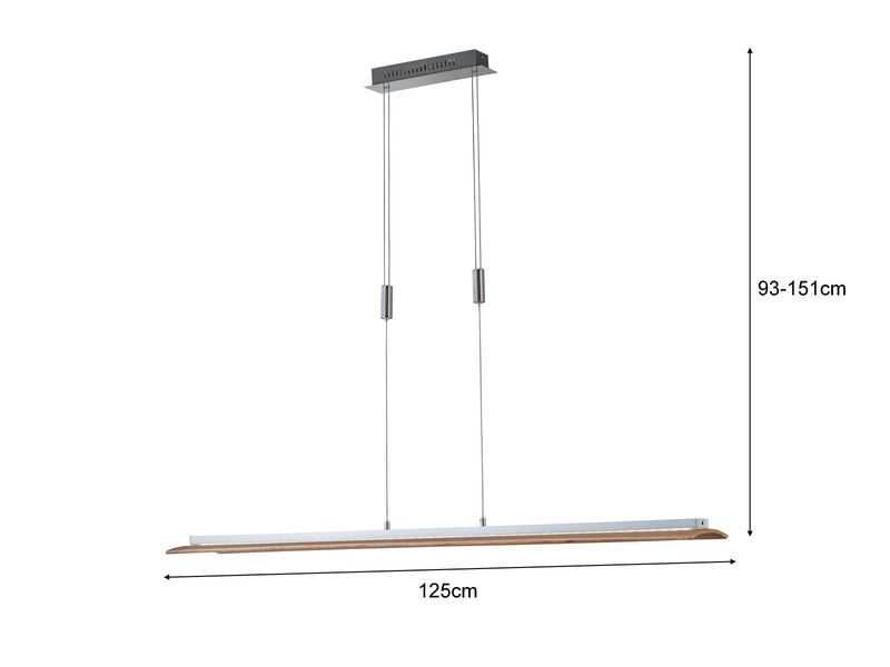 LED Pendelleuchte SHINE WOOD Holz 125cm lang höhenverstellbar & dimmbar