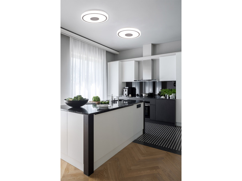 Flache LED Deckenleuchte BUNDA Weiß-Chrom, Neutralweiß - Ø33cm