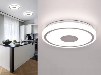 Flache LED Deckenleuchte BUNDA Weiß-Chrom, Neutralweiß - Ø33cm