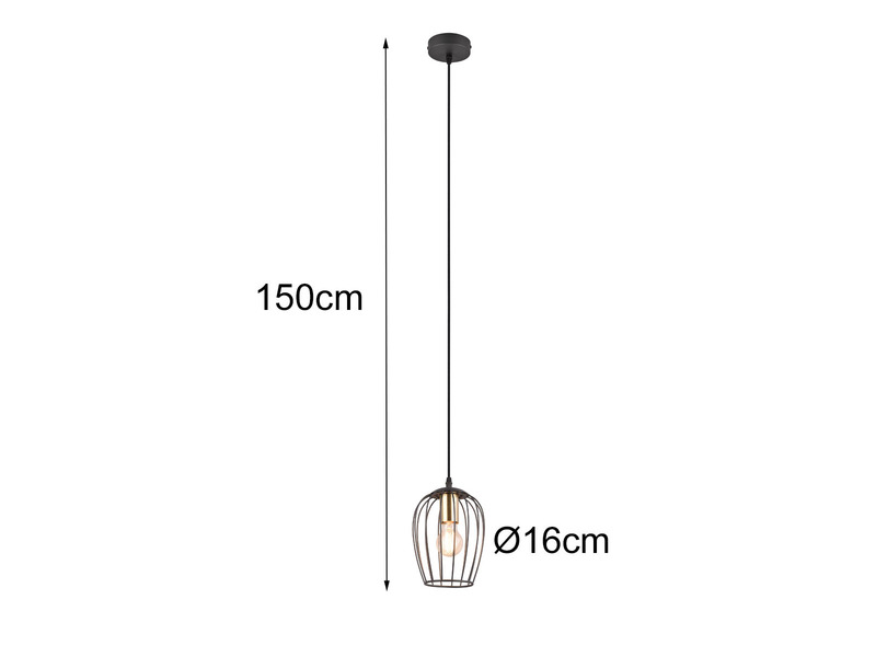 Kleine LED Pendelleuchte mit Gitter Lampenschirm in Schwarz, Ø16cm