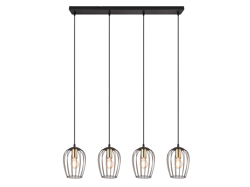 LED Balkenpendelleuchte mit Gitter Lampenschirmen in Schwarz, Breite 90cm