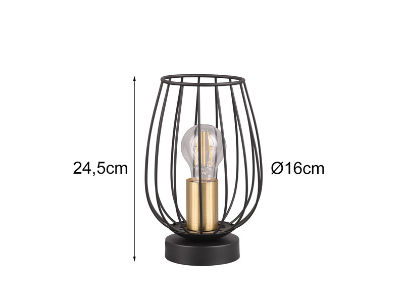 Kleine LED Tischleuchte mit Gitter Lampenschirm in Schwarz, Höhe 24,5cm