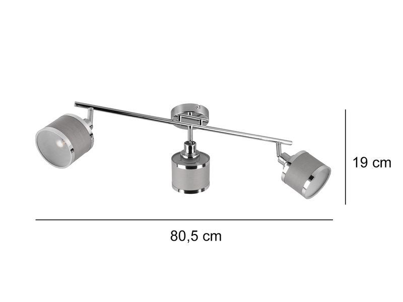 Deckenstrahler AROSA 3-flammig mit Stoffschirmen Grau, Breite 80cm