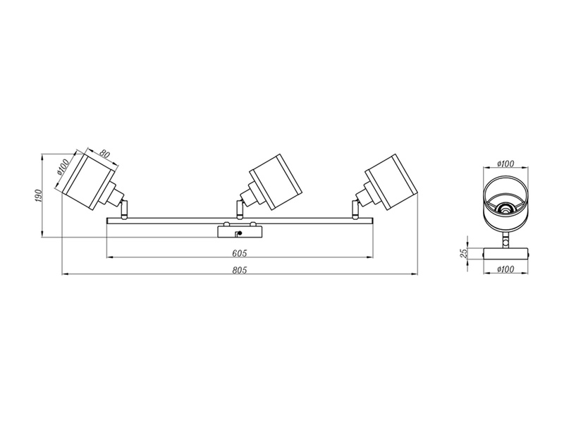 Deckenstrahler AROSA 3-flammig mit Stoffschirmen Grau, Breite 80cm