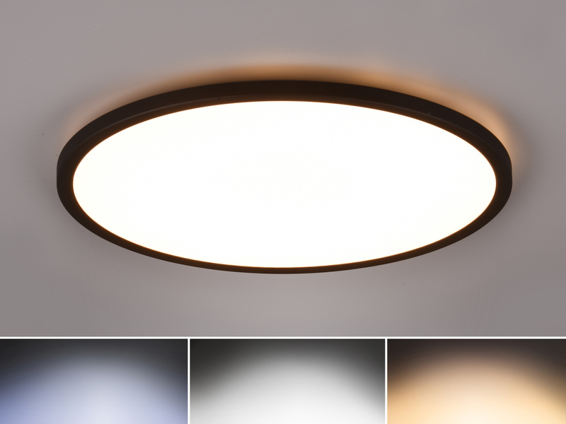 Flache LED Deckenleuchte AUREO Schwarz, mit Fernbedienung dimmbar Ø 40cm