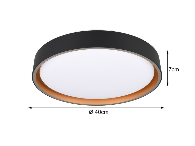 LED Deckenleuchte FELIS mit Fernbedienung & Tageslicht, Schwarz Gold Ø 40cm