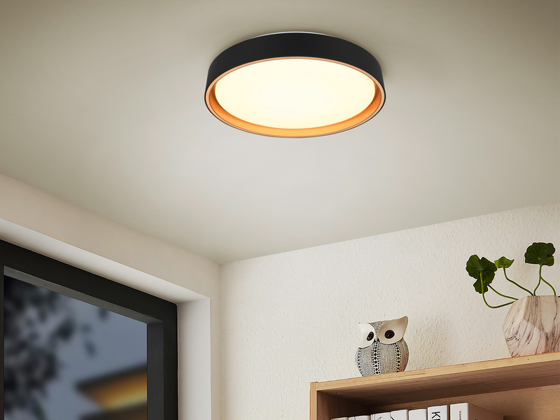 LED Deckenleuchte FELIS mit Fernbedienung & Tageslicht, Schwarz Gold Ø 40cm