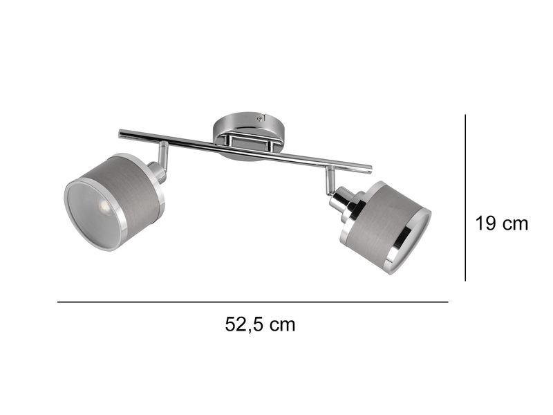 LED Deckenstrahler 2-flammig mit Stoffschirmen Grau, Breite 52cm