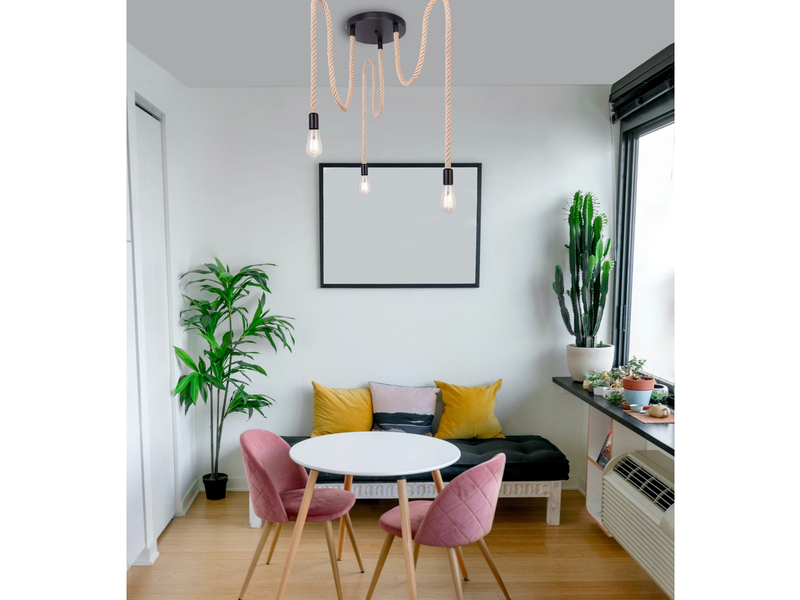 Pendelleuchte ULLEU 3-flammig mit Hanfseil lang, Abhängung 160cm