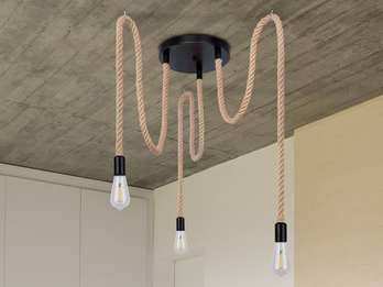 Pendelleuchte ULLEU 3-flammig mit Hanfseil lang, Abhängung 160cm