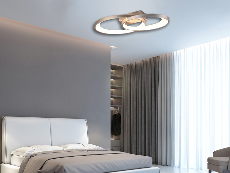 Große LED Deckenleuchte MALAGA 2 Ringe Silber, Breite 57cm