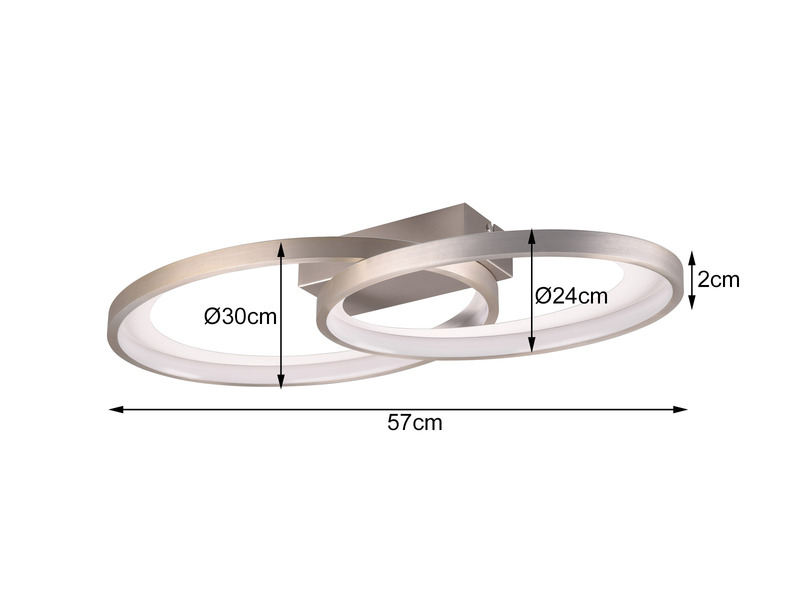 Große LED Deckenleuchte MALAGA 2 Ringe Silber, Breite 57cm