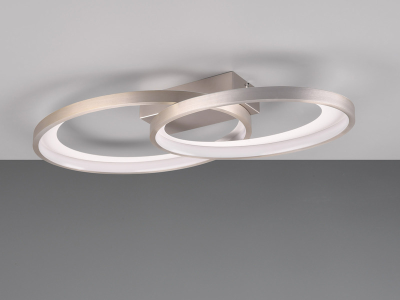 Große LED Deckenleuchte MALAGA 2 Ringe Silber, Breite 57cm