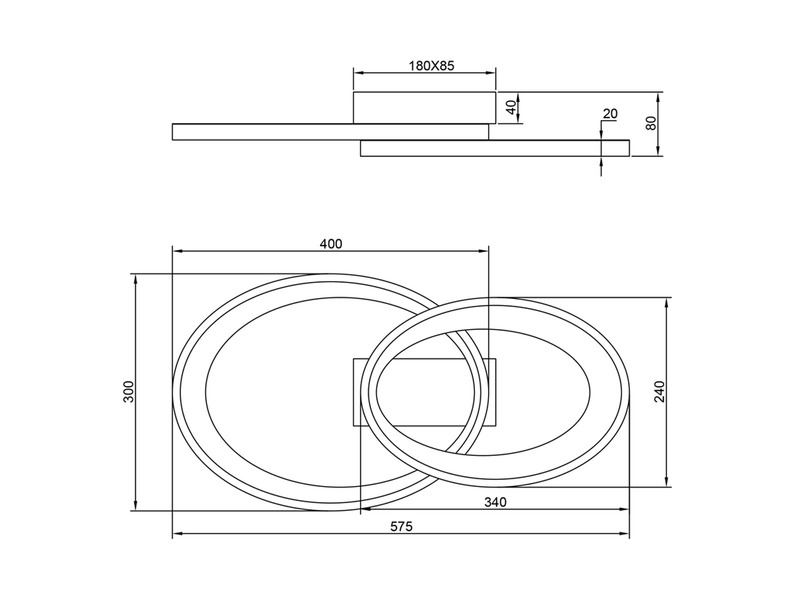 Große LED Deckenleuchte MALAGA 2 Ringe, Silber - 57cm lang