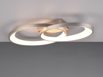 Große LED Deckenleuchte MALAGA 2 Ringe Silber, Breite 57cm