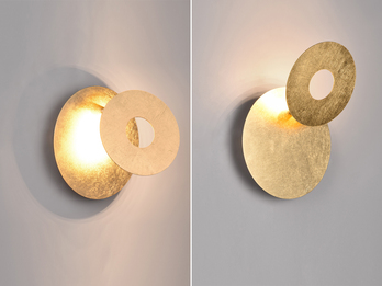 2-er Set LED Wandleuchten mit indirekter Beleuchtung, Gold Ø 18cm