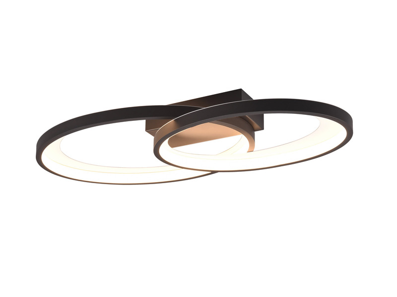 Große LED Deckenleuchte MALAGA 2 Ringe Schwarz, Breite 57cm
