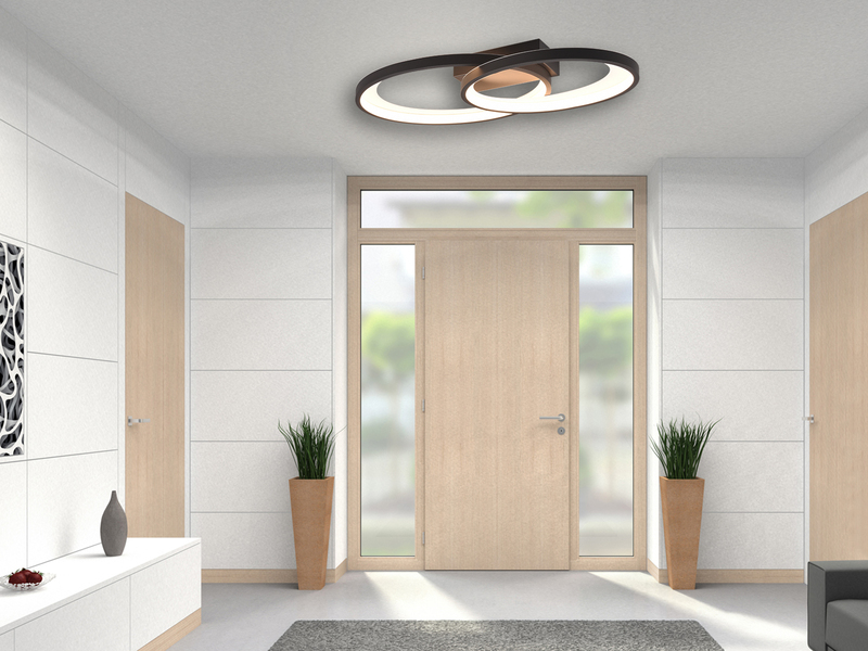 Große LED Deckenleuchte MALAGA 2 Ringe Schwarz, Breite 57cm