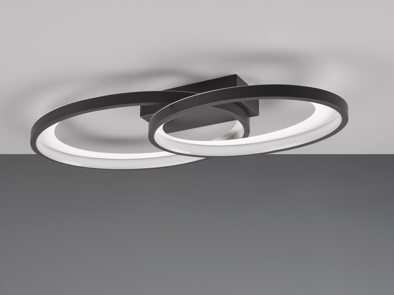 Große LED Deckenleuchte MALAGA 2 Ringe Schwarz, Breite 57cm