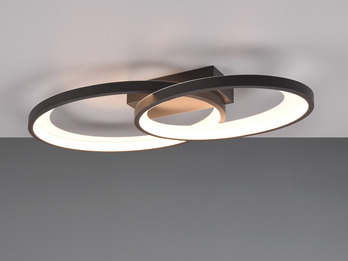 Große LED Deckenleuchte MALAGA 2 Ringe Schwarz, Breite 57cm