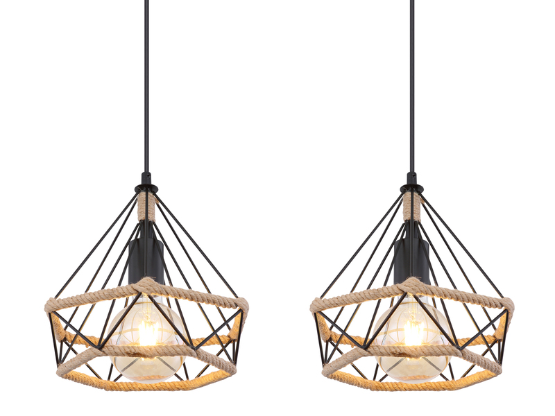 LED Pendelleuchte 3-flammig mit Hanfseil und Drahtgestell, Breite 100cm