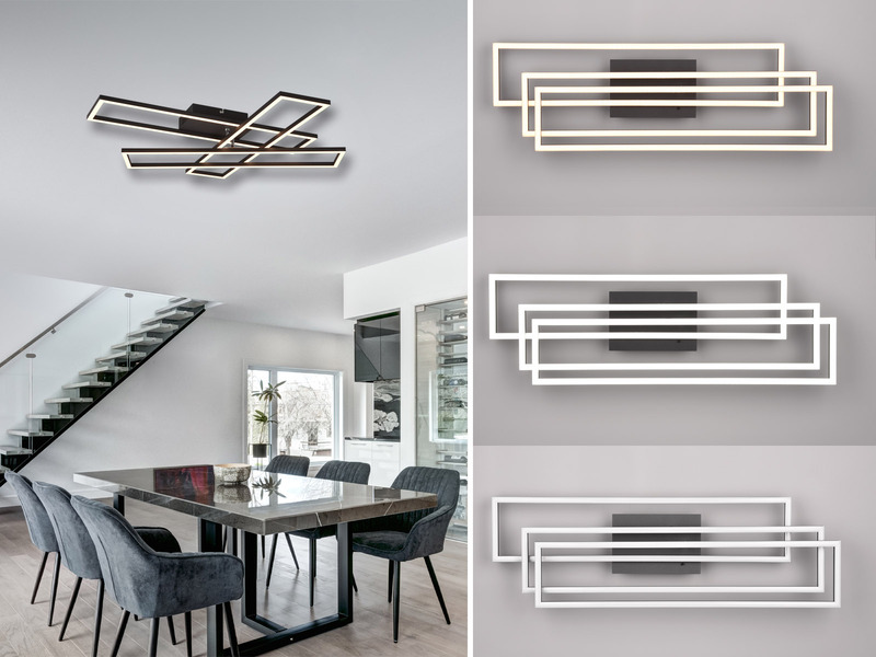 LED Deckenleuchte CORSO mit Fernbedienung & Tageslicht, Schwarz Breite: 66cm