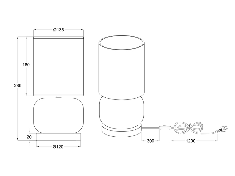 Tischleuchte ELIO mit Glasfuß Rauchglas und Stoffschirm Schwarz, Höhe 28cm